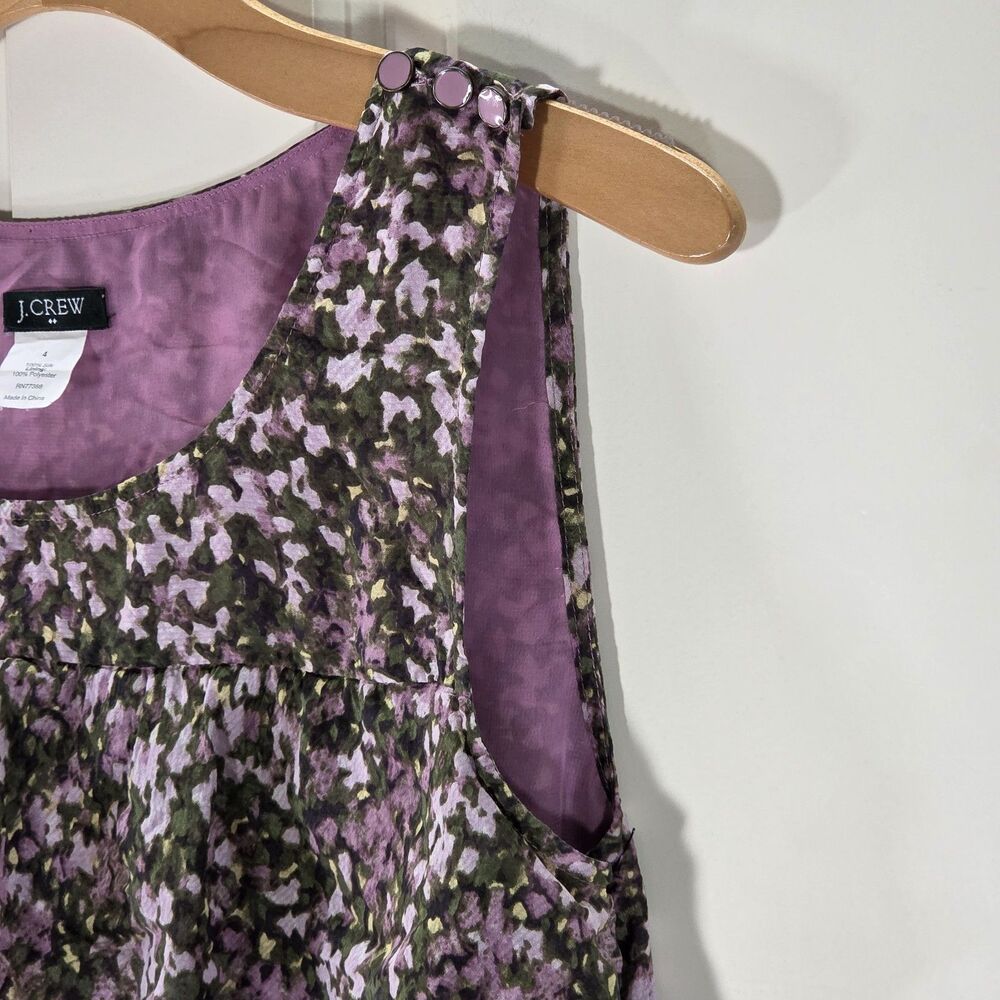 J.Crew Women 4 100% Silk Floral Tiered Sleeveless Blouse Purple Lined Romantic - Picture 4 of 10